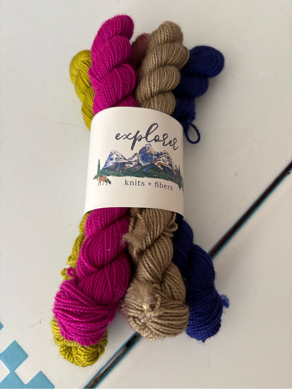 NWT Explorer Knits + Fibers Mini Skein Set - Fuchsia, Chartreuse, Taupe, Navy